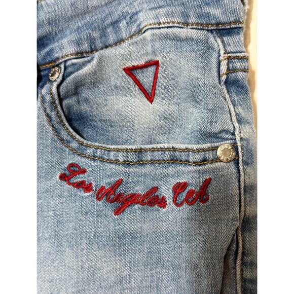 Guess Light Wash Skinny Jeans Size 31 Embroidered LA CA Y2K Street Style - Picture 3 of 9